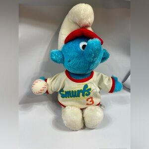 Vintage sport baseball smurf 1982 plush stuffed kids toys nostalgie ganz bro